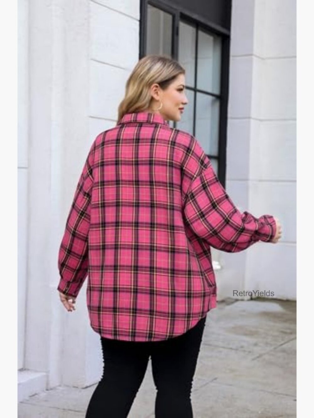 Plus Size Lightweight Flannel Button Down Shirt Blouses Casual Boyfriend Shacket - Picture 6 of 7